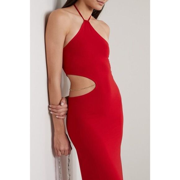 NWT REFORMATION Net Sustain Helio Cutout Embellished Red Stretch Dress Small